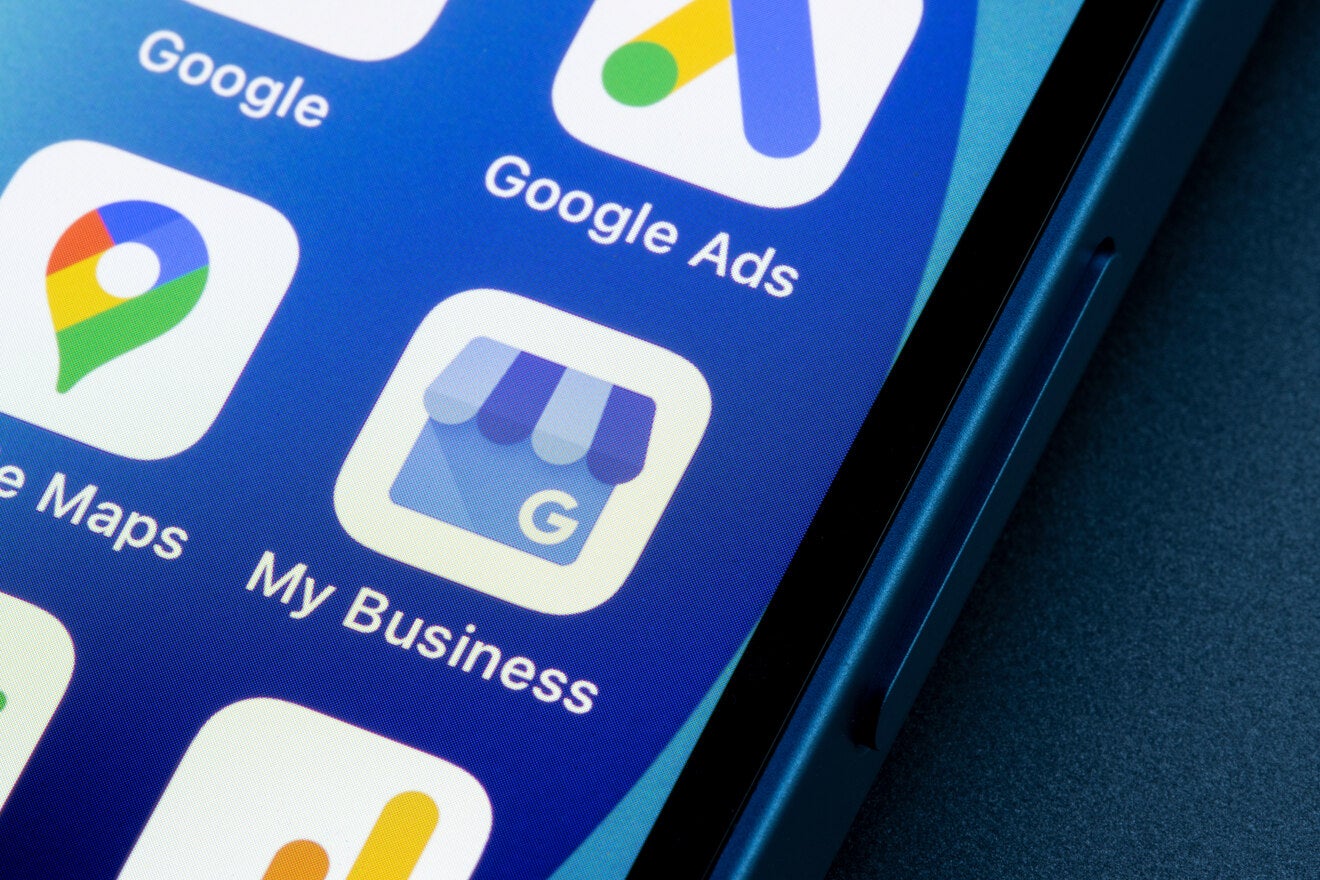 AdobeStock_475039423_Editorial_Use_Only (2) Phone home screen showing Google's My Business app close up