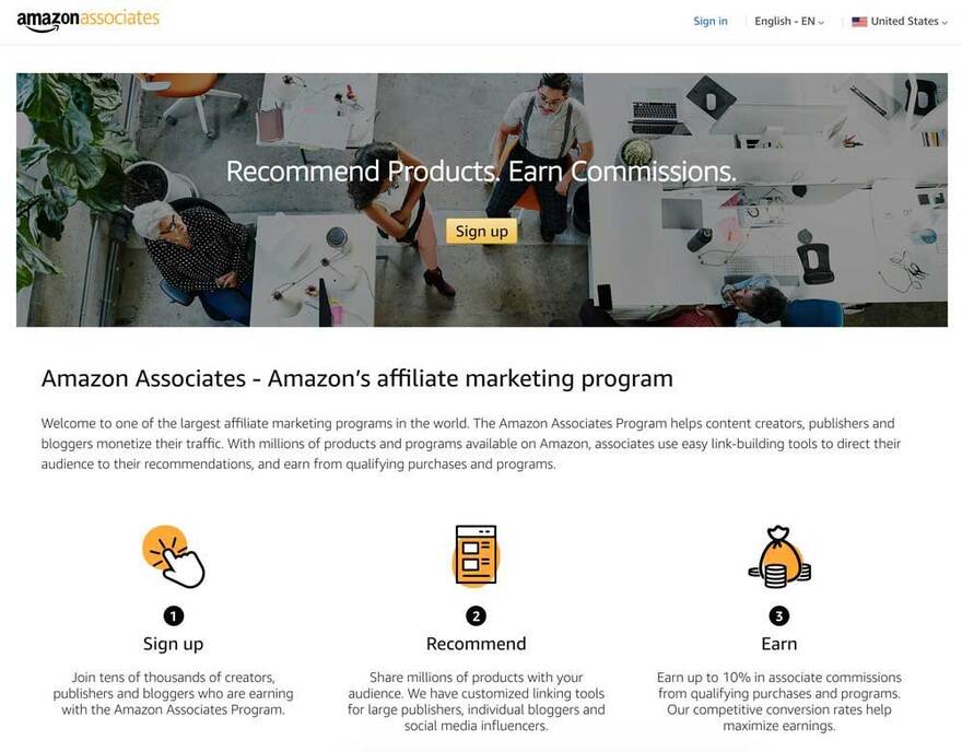 Affiliate marketing Amazon Description page of Amazon's affiliate marketing