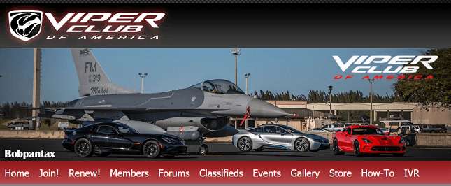 best_web_hosting_-_hostgator_example_dedicated_hosting_viper_club_america - optimized Viper Club of America website home page, with image of sports cars and jet planes