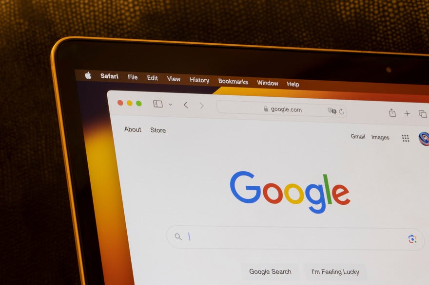 Continued Google volatility Apple laptop screen showing a browser with the Google homepage