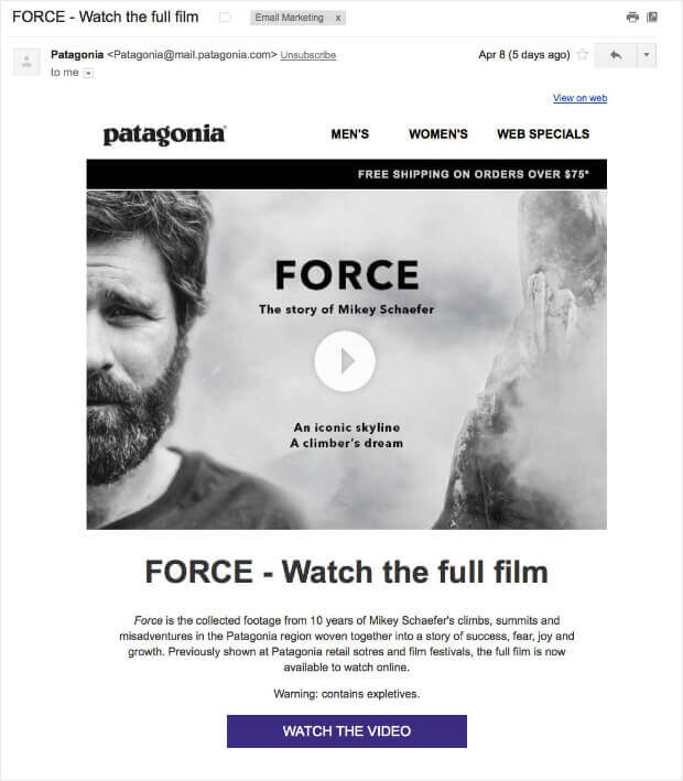 Patagonia monthly newsletter example screenshot Patagonia monthly newsletter example screenshot