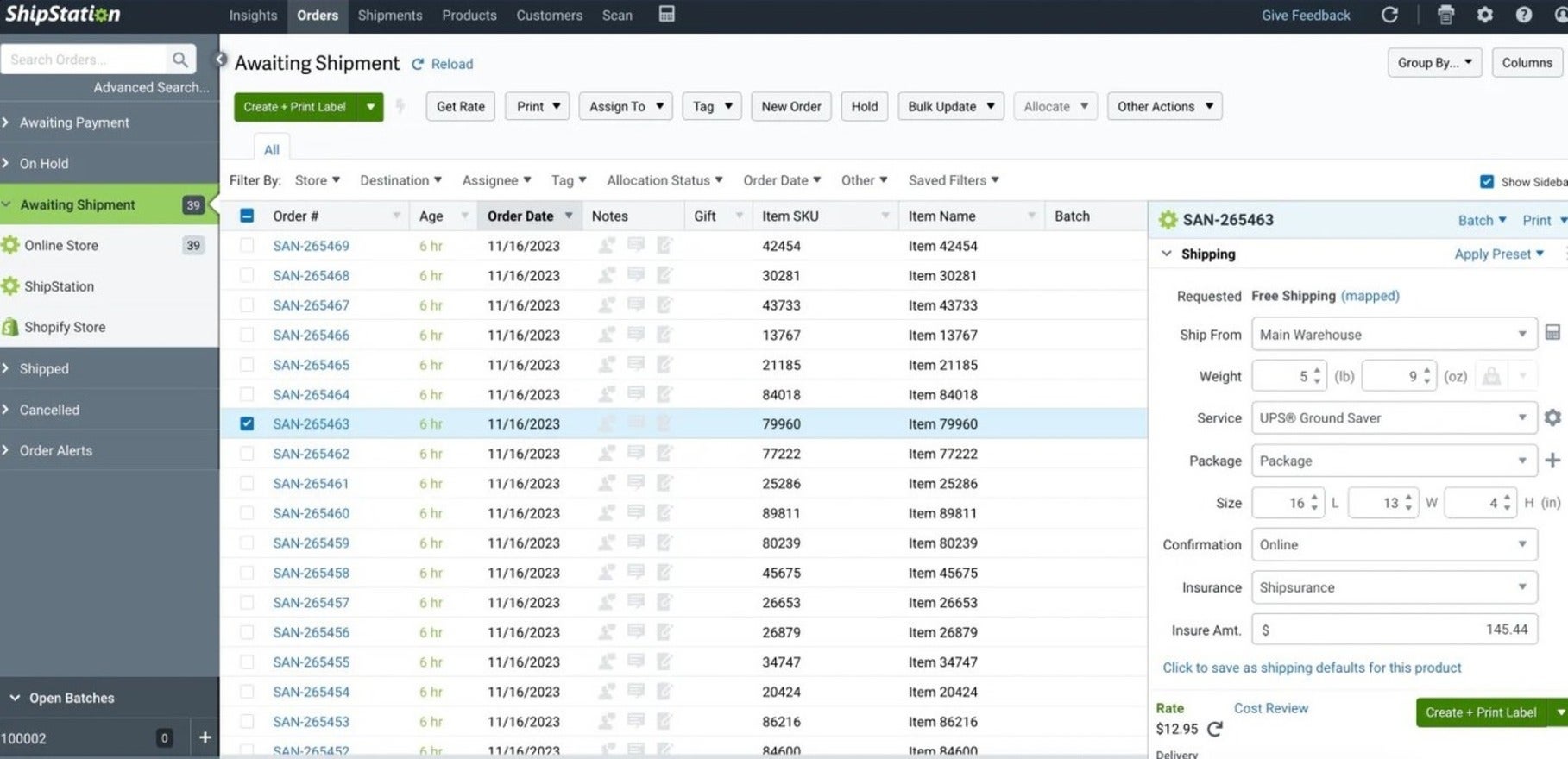 Shopify Shipping ShipStation (1) list of orders awaiting shipment on Shipstation