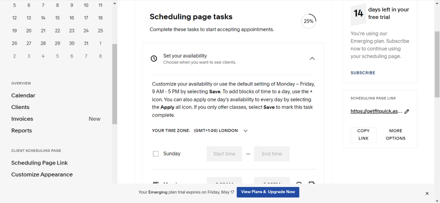 Acuity Scheduling Setting Availiability Screenshot of the availability settings on Acuity Scheduling.