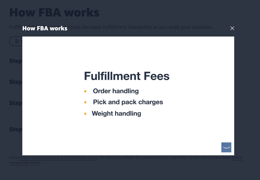 Amazon FBA fulfillment info Still from a video showing Amazon FBA fulfillment fees