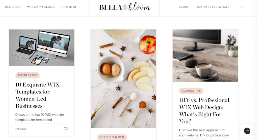 Bella and Bloom web design screenshot Bella and Bloom web design screenshot