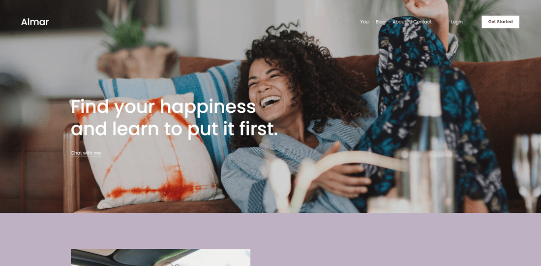 best squarespace template professional services almar Screenshot of a professional services homepage on Squarespace with a large hero image and white text on top