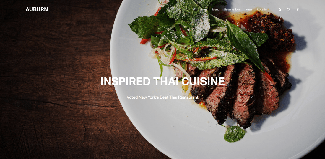 best squarespace template restaurant auburn Screenshot of a Squarespace restaurant page with a header image of a Thai dish