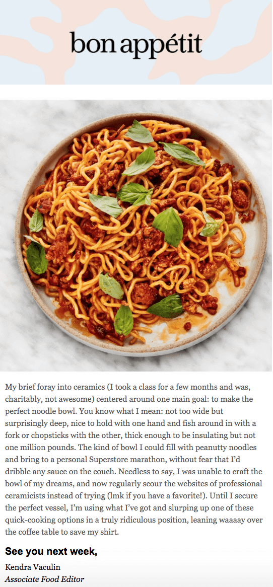 Bon Appetit monthly newsletter example screenshot Bon Appetit monthly newsletter example screenshot
