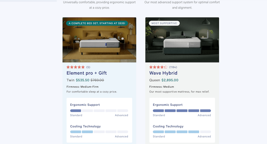 Casper ecommerce website features screenshot Casper ecommerce website features screenshot