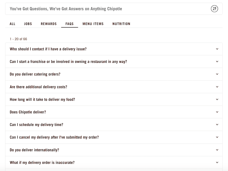 Chipotle FAQs screenshot Chipotle FAQs screenshot