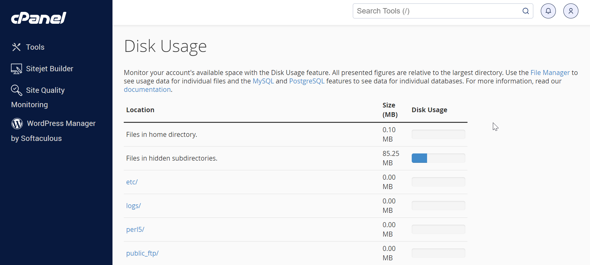 chrome_03vvdQ5PAe cPanel disk usage page on Bluehost