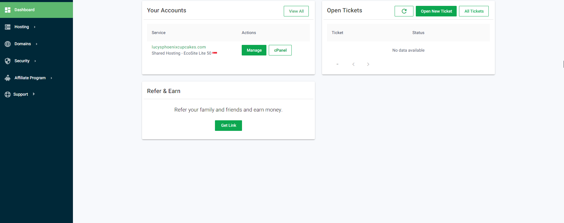 chrome_A0nLIALgP8 GreenGeeks hosting management dashboard