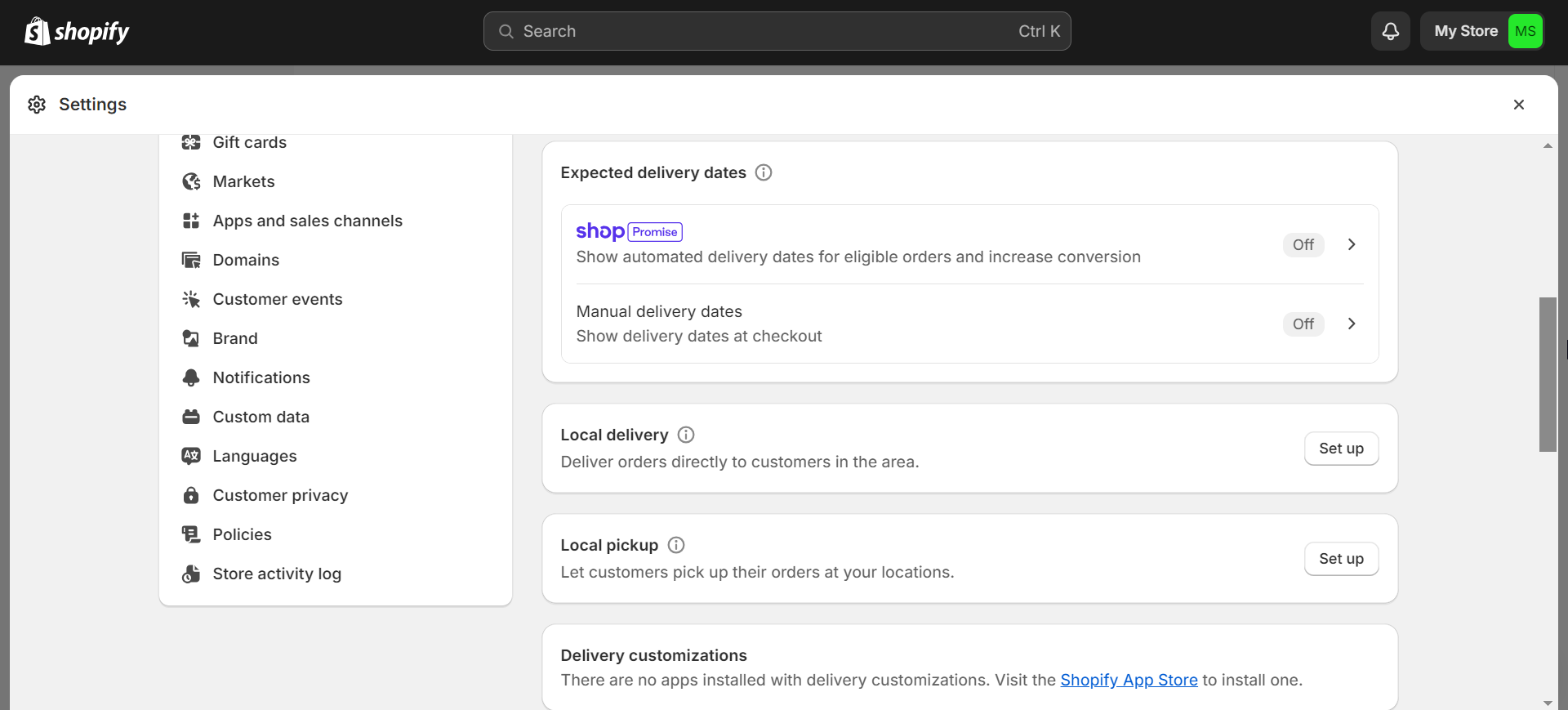 chrome_c9sOK8255x Shopify's shipping settings in the dashboard