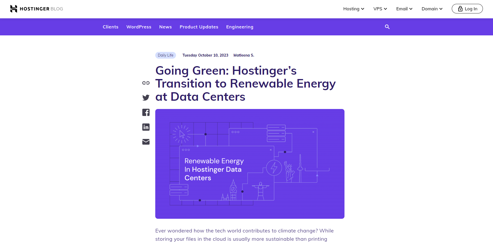 chrome_fHXFw77qbY Front cover of Hostinger’s blog about renewable energy