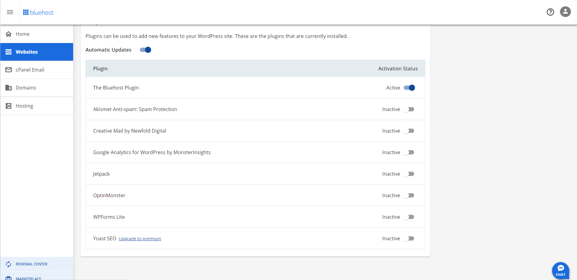 chrome_TlDCk9Rtxb list of plugins available for bluehost hosting