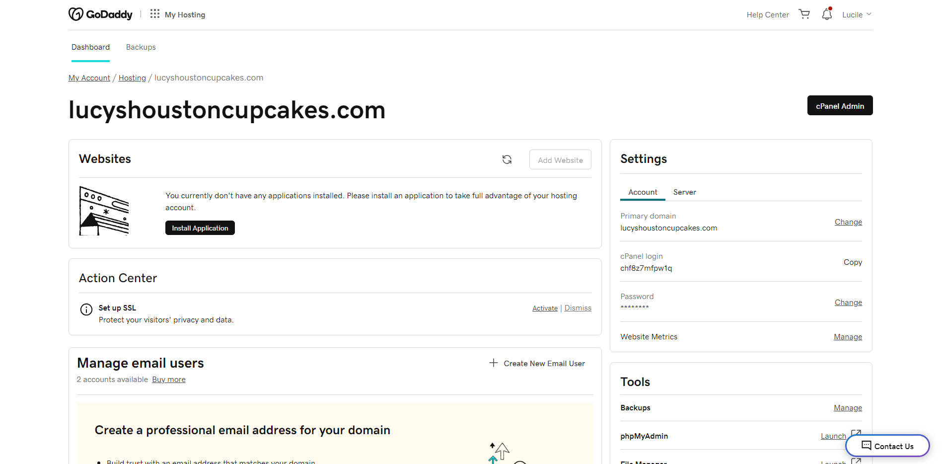 chrome_UAfatMCjr5 GoDaddy's hosting dashboard