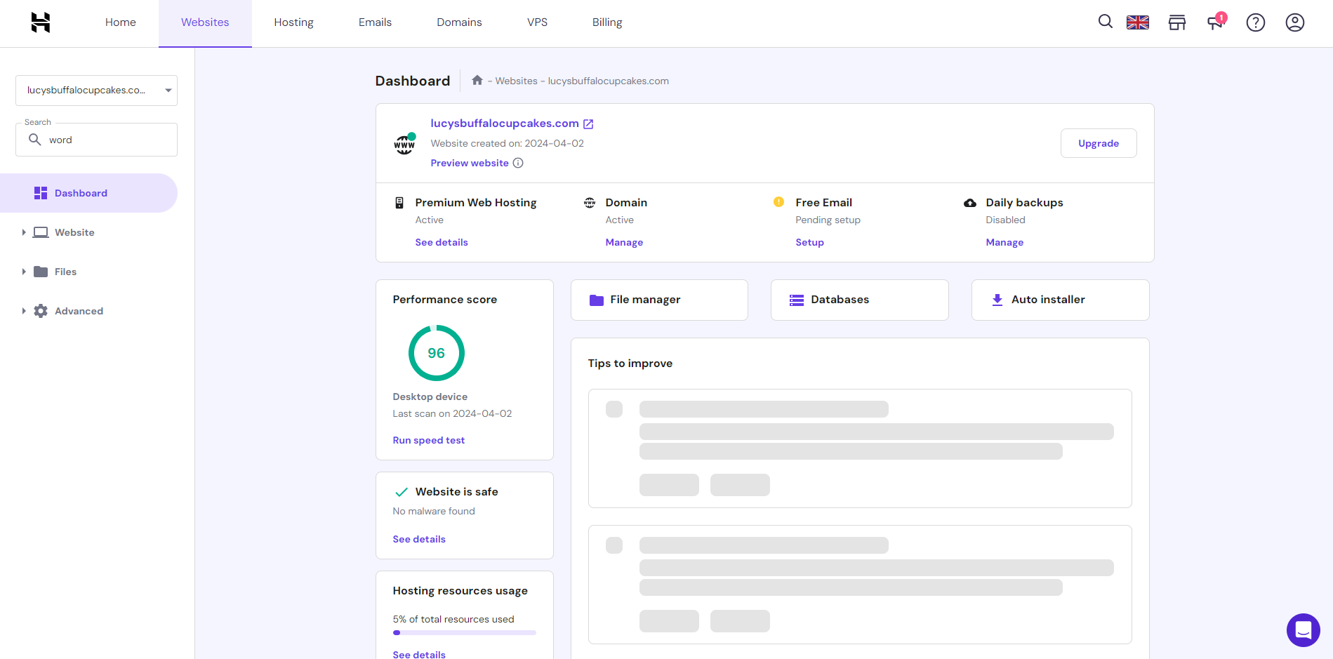 chrome_UEi58zfULn Hostinger dashboard for hosting
