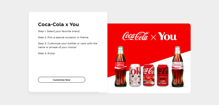 Coca Cola Website Branding Colors Screenshot of a section of Coca Cola's website showcasing a collaboration between the company and its fans.