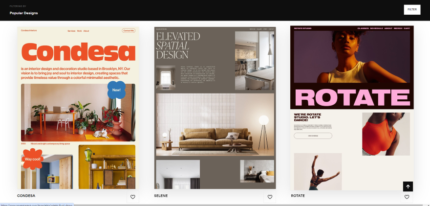 Comparing Squarespace Designs Templates Page Screenshot of Squarespace's templates page with three different designs on the screen.