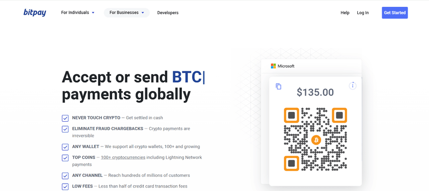 crypto BitPay website homepage