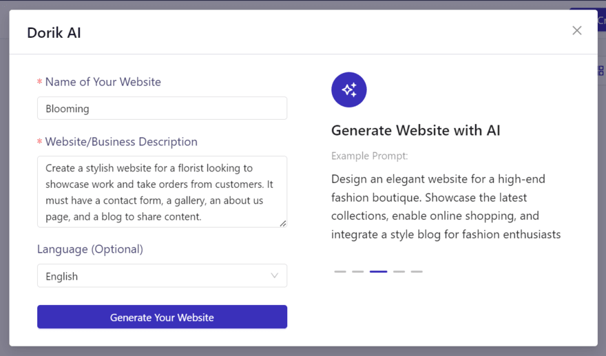 Dorik AI builder Dorik AI website builder form