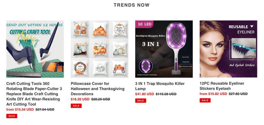 dropshipping store examples rosamiss dropshipping store rosamiss showcasing four different products with descriptions underneath