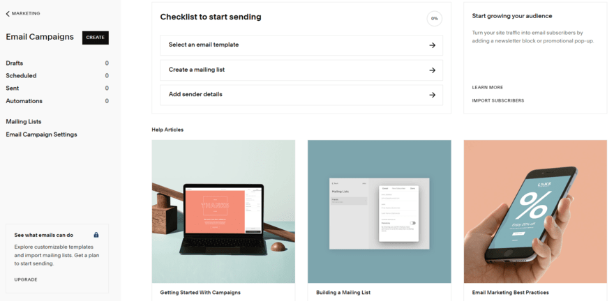 Email Campaigns dashboard squarespace Email Campaigns dashboard