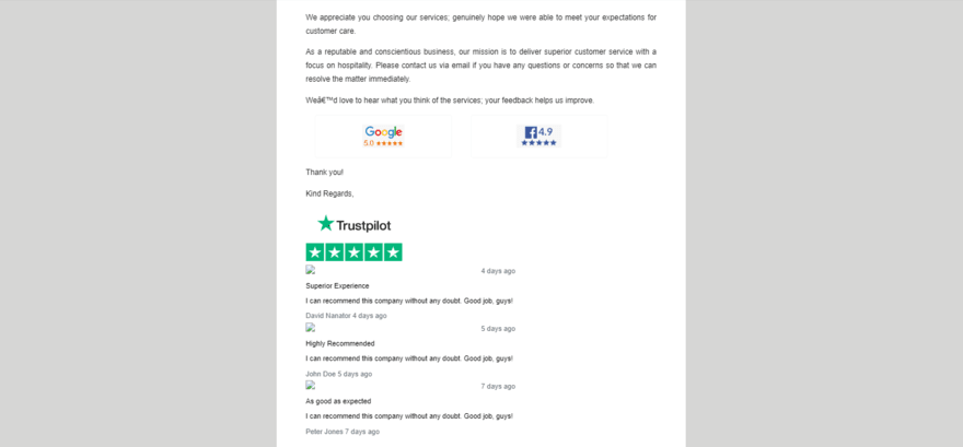 email feedback email requesting feedback after repairing a watch