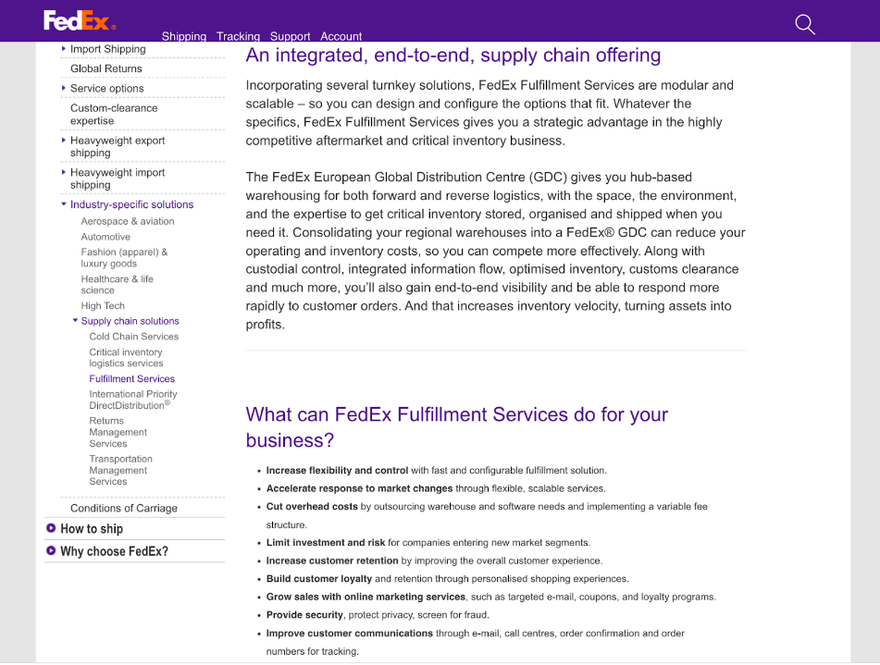 FedEx info Amazon FBA alternative FedEx website describing its fulfillment services