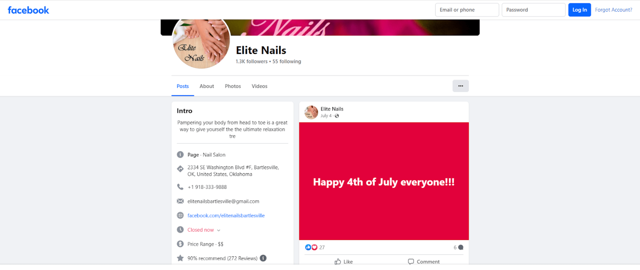 Free advertising Facebook facebook business page example from Elite Nails salon
