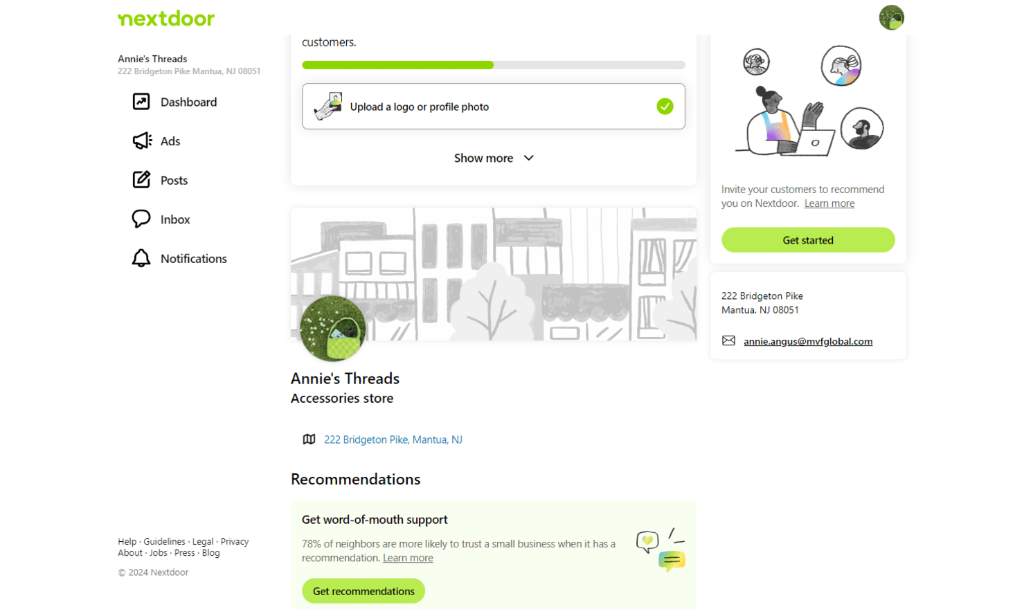 Free advertising Nextdoor Nextdoor business profile example page