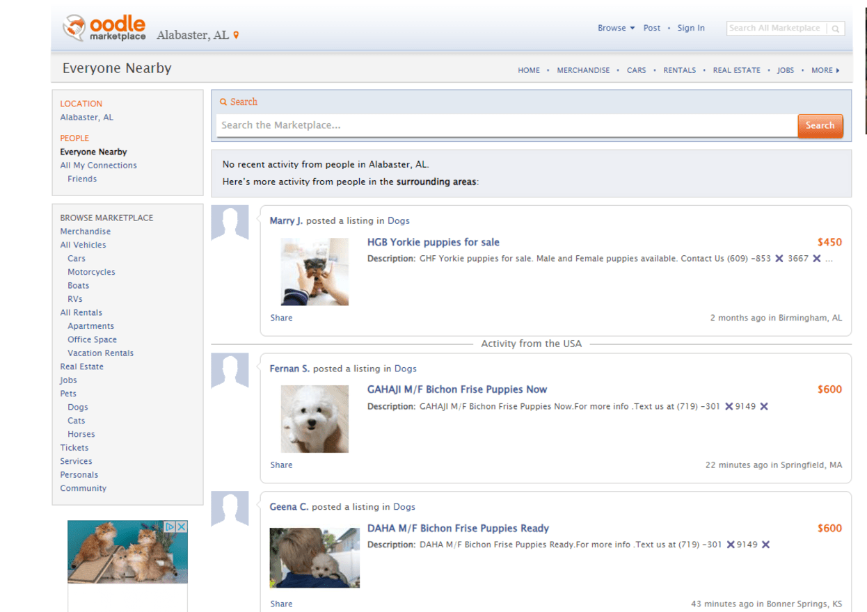 Free advertising Oodle Oodle pet ads
