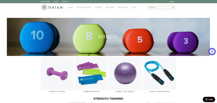 Gaiam homepage Gaiam homepage featuring its most popular fitness products