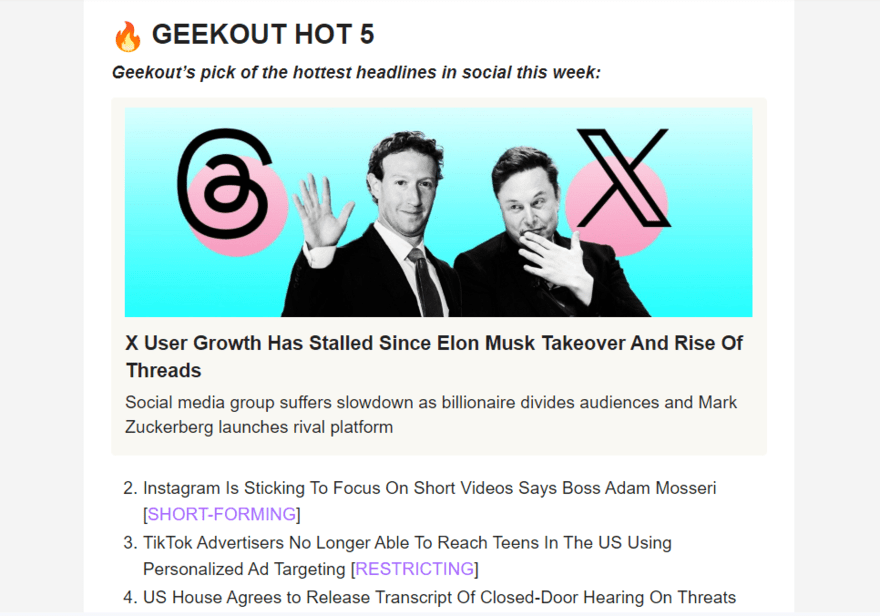 Geekout Geekout social media newsletter