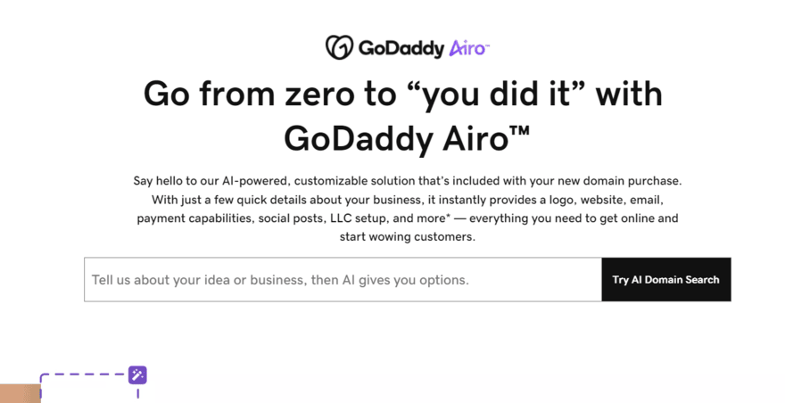GoDaddy Airo GoDaddy Airo homepage