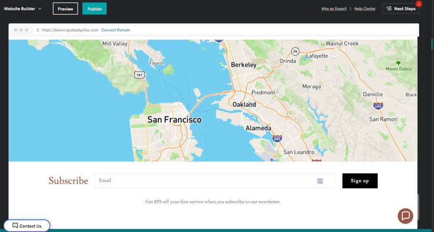 GoDaddy map element Map element on GoDaddy website