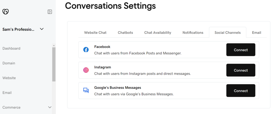 godaddy portfolio settings google business messages