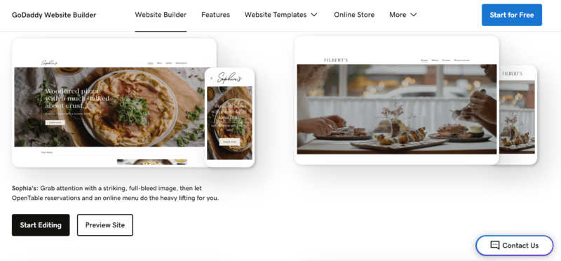 godaddy review templates GoDaddy theme options showing both desktop and mobile versions