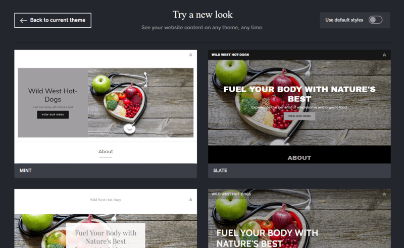 godaddy review theme GoDaddy's theme optimizer, with a number of different options