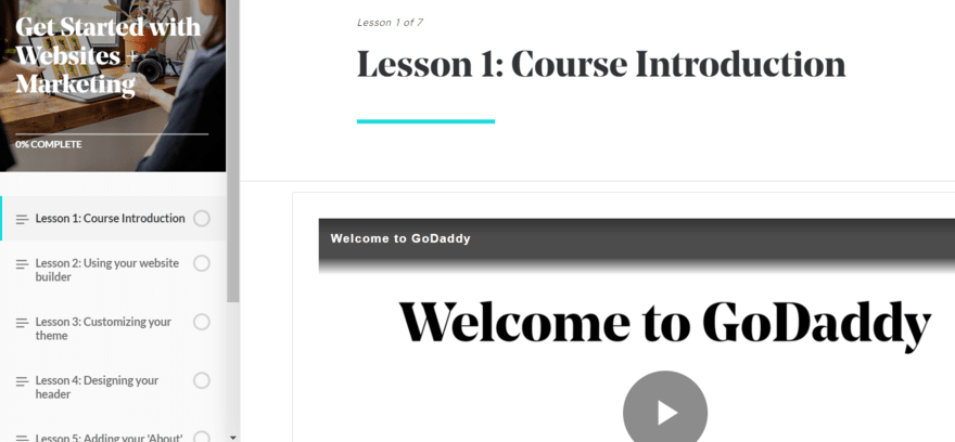 GoDaddy tutorial guides GoDaddy online course on building a website with GoDaddy