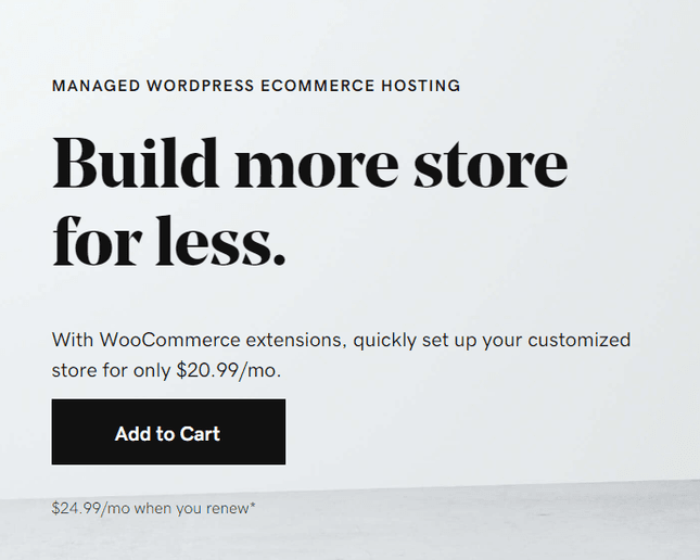 GoDaddy WooCommerce Price GoDaddy managed WordPress hosting with an "Add to Cart" button