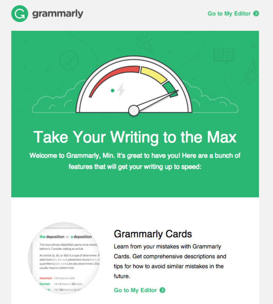 Grammarly monthly newsletter example screenshot Grammarly monthly newsletter example screenshot