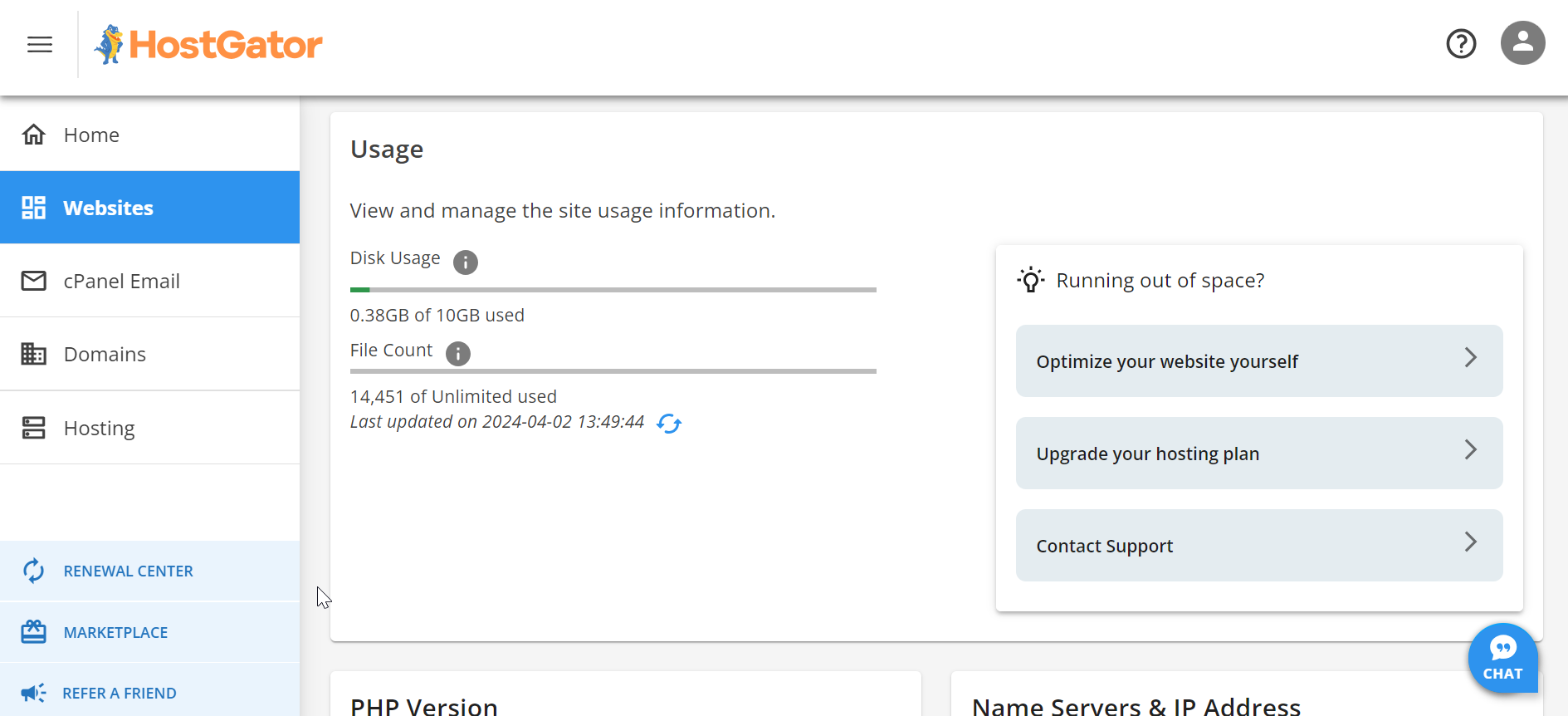 Grammarly.Desktop_ht3vNrSzV8 a screenshot of disk usage in cPanel on HostGator