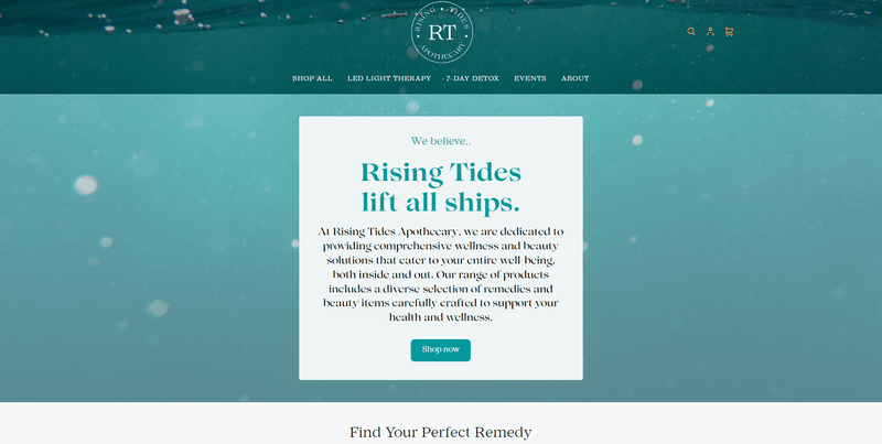 homepage a blue/green website homepage, with underwater elementts