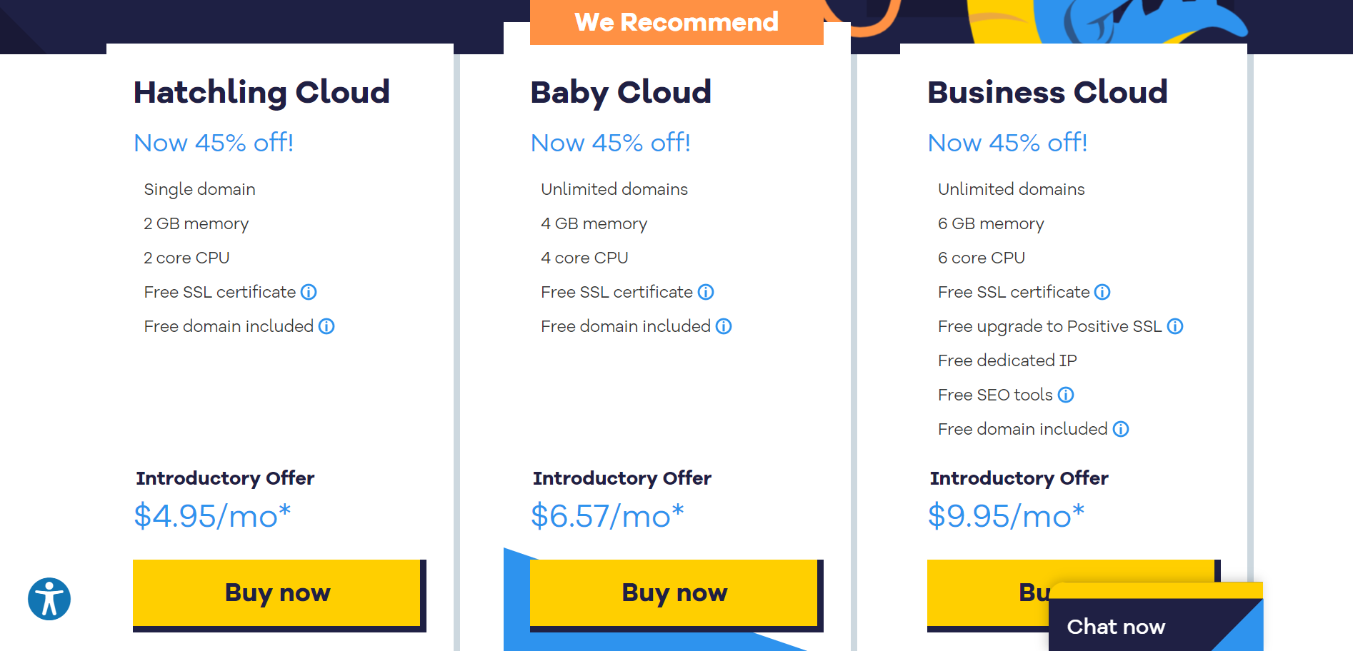 HostGator cloud hosting HostGator three cloud hosting plans showing prices and features