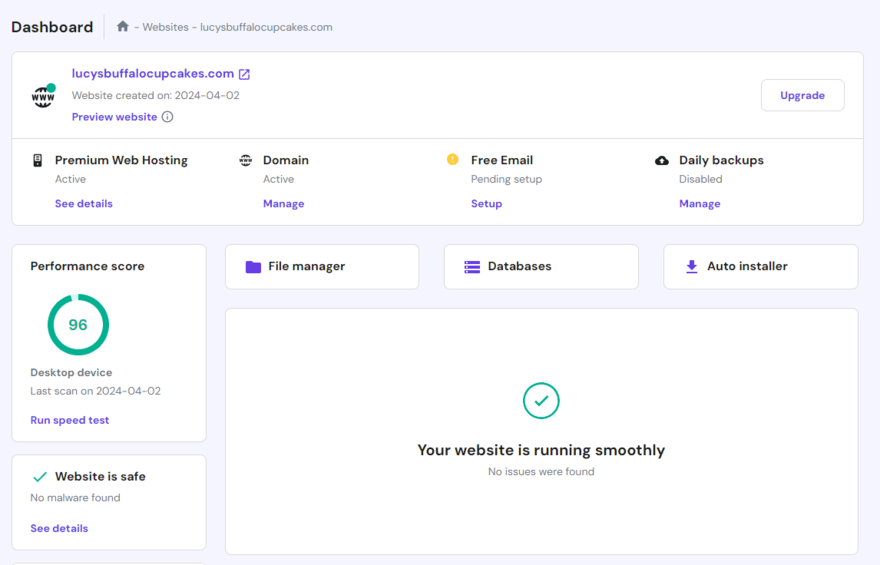 Hostinger dashboard (1) Hostinger dashboard on the Premium Web Hosting plan