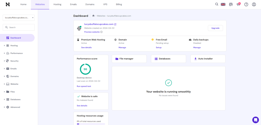 Hostinger dashboard Hostinger website hosting dashboard