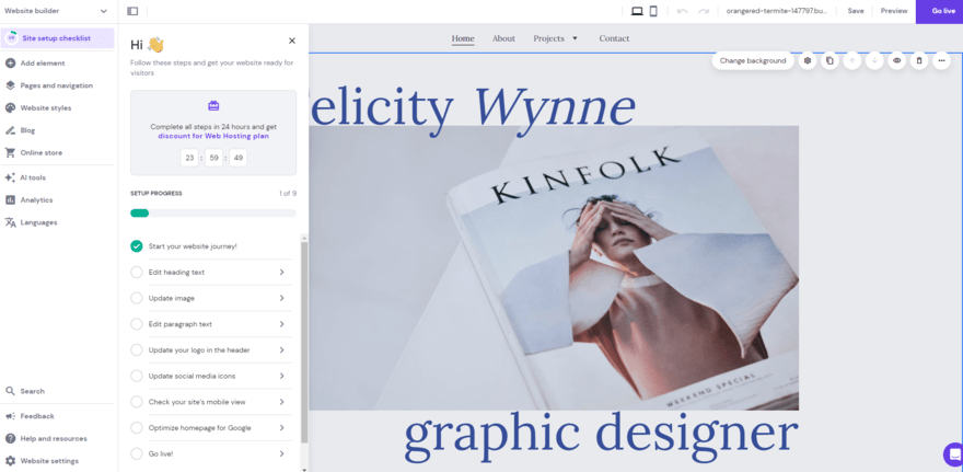 Hostinger Felicity template editor Hostinger's Felicity template for portfolios