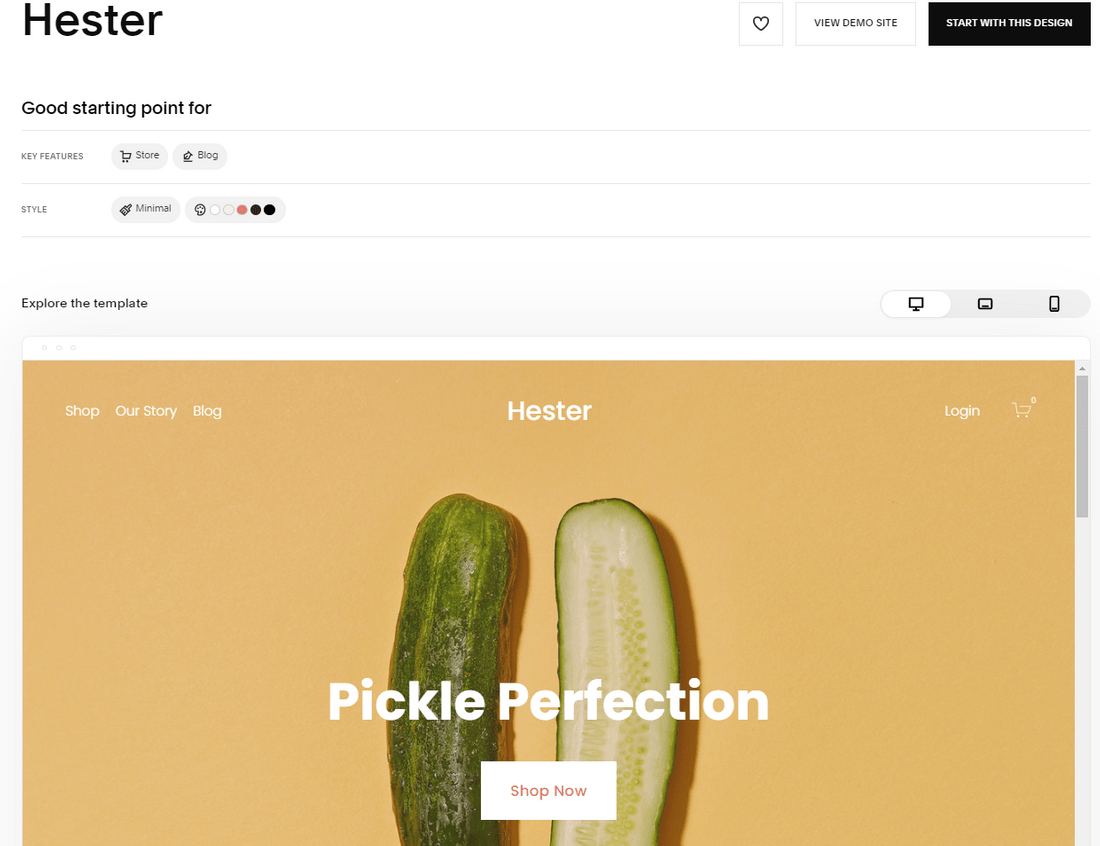 how to choose best squarespace template hester demo new Screenshot of a previewed Squarespace template named Hester