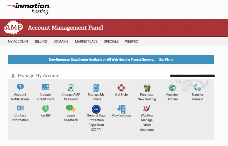 InMotion dashboard server InMotion Account Management Panel